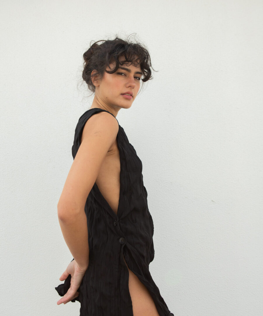 DNDRS2025-VD01 Asymmetric Pleated Dress