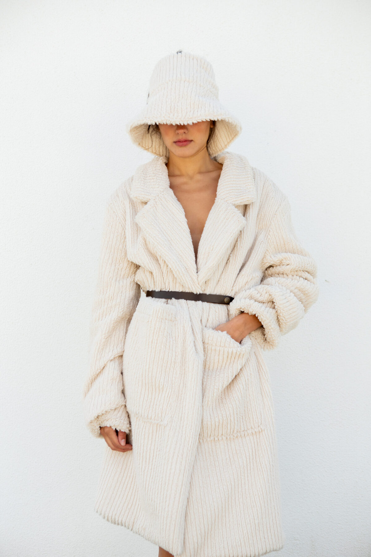 DNDRS2025-TR02 Oversized Coat, Bucket Hat in Textured Knit