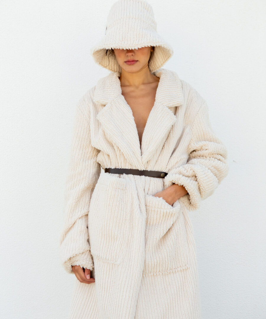 DNDRS2025-TR02 Oversized Coat, Bucket Hat in Textured Knit
