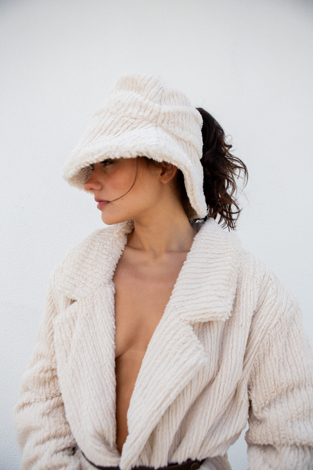 DNDRS2025-TR02 Oversized Coat, Bucket Hat in Textured Knit - Image 3